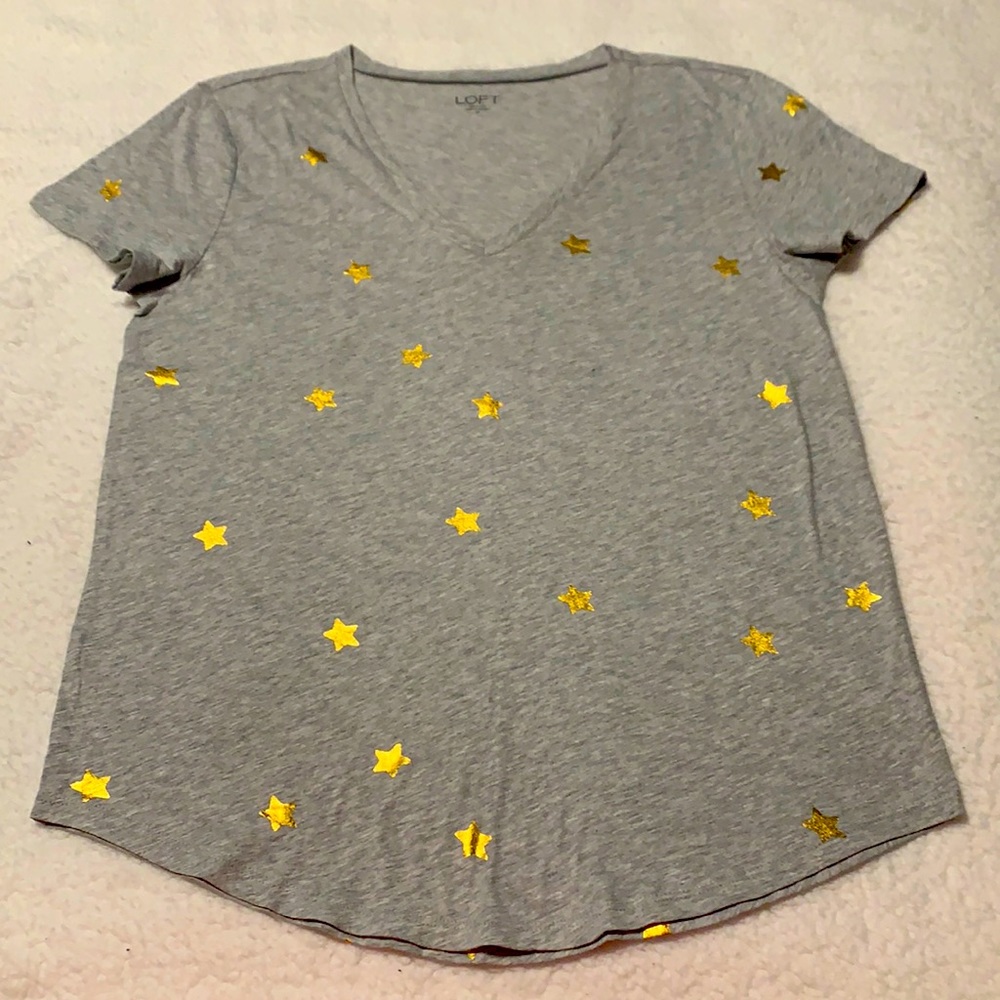 Loft Ladies Gray Shirt with Gold Stars, NWOT’s, Size Medium